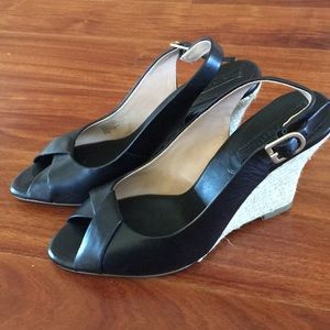 Banana republic black leather wedges